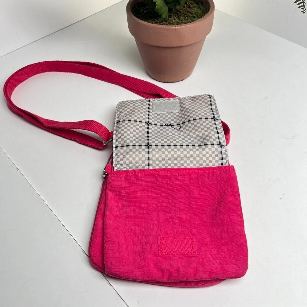 Kipling Pink Crinkle Nylon Crossbody Bag Mini Messenger Travel Shoulder Bag